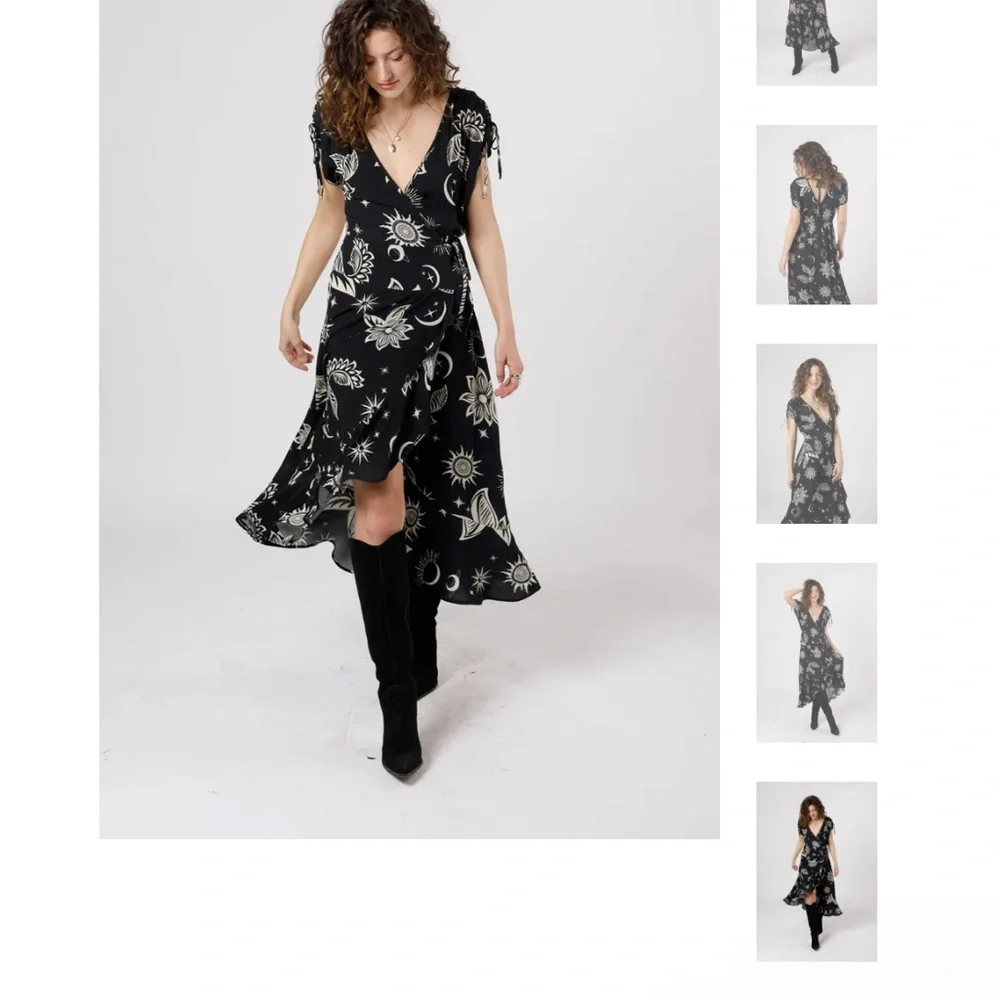Band of Gypsies Black and Cream Floral Wrap Maxi Dress - Picture 8 of 9